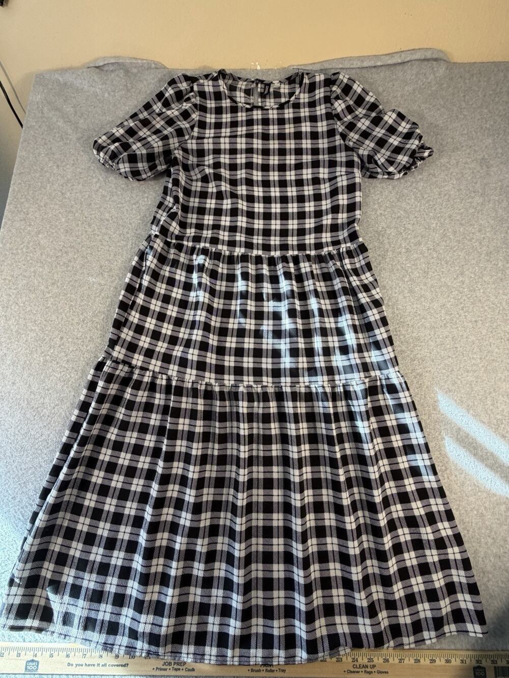 Dividend Women’s Checker Print Dress, Size S, Short Sleeve